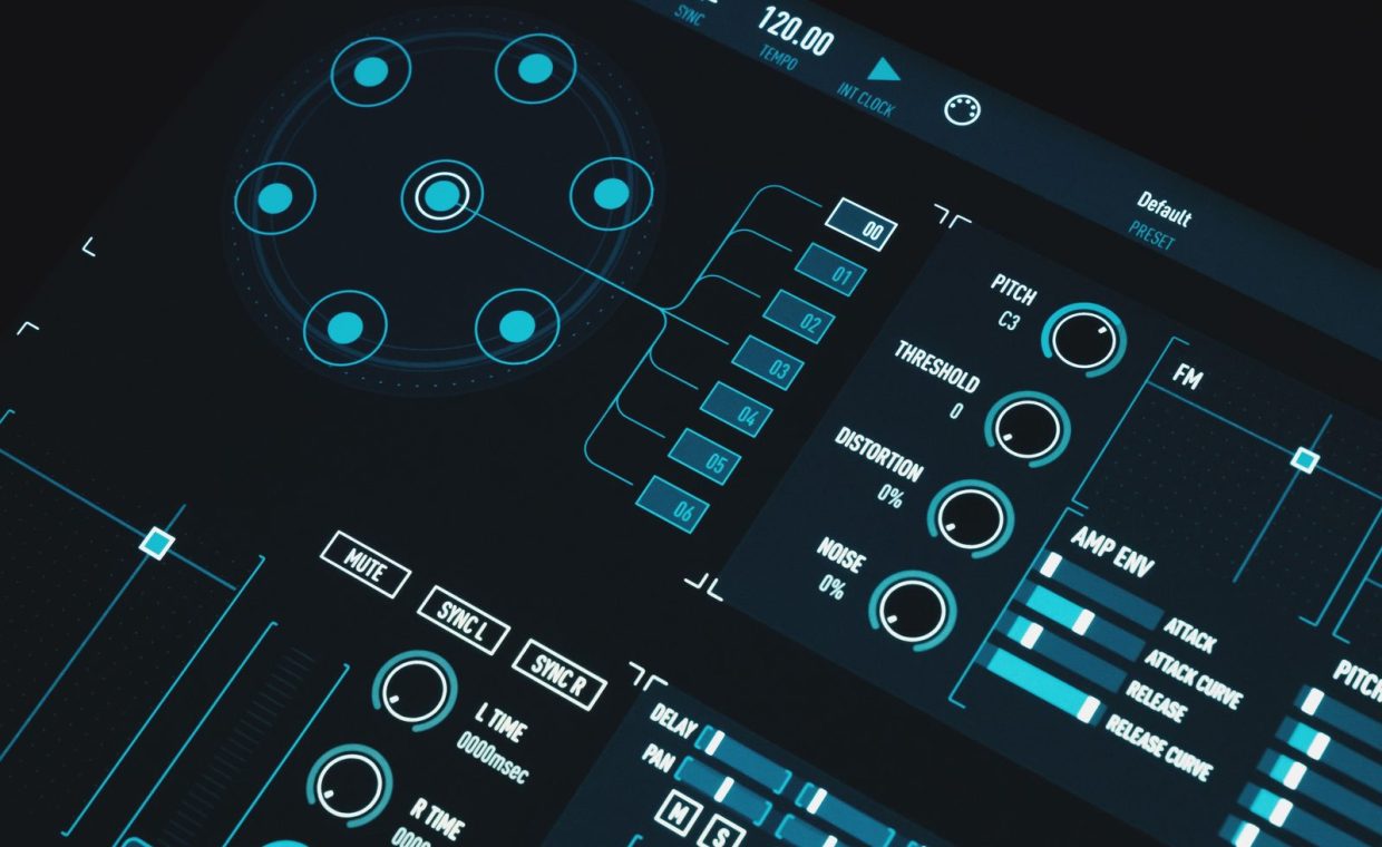 A high-tech digital interface showcasing control parameters and futuristic data visualization.
